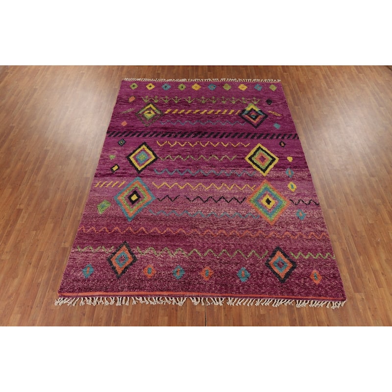 Purple Moroccan Oriental Area Rug Hand-Knotted Wool Carpet - 8'9" x 12'3"