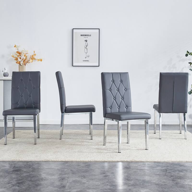 High Back Dining Chair Set of 4 Button Plaid Tufted Soft Cushion Side Chair Living Room Accent Chair Armless Chair