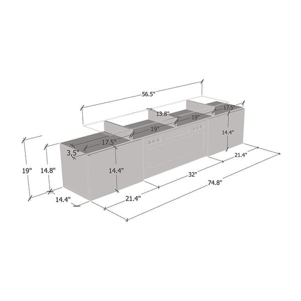 dimension image slide 1 of 2, Rova WH-EF Electric Fireplace Modern 75" TV Stand