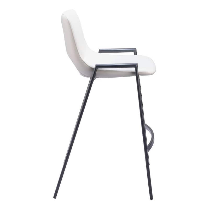 HomeRoots Set of Two 26" White and Black Faux Leather and Steel Low Back Counter Height Bar Chairs