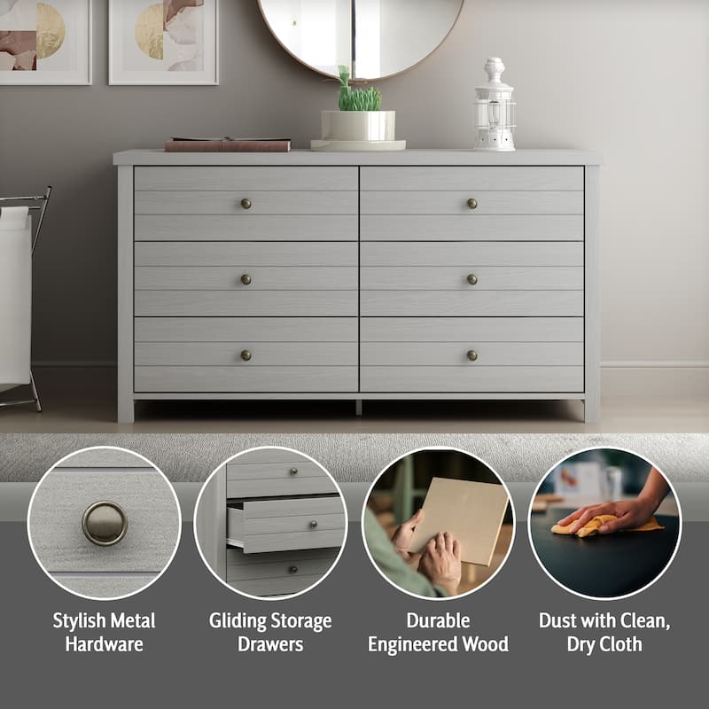 Living Essentials by Hillsdale Harmony Wood 6 Drawer Dresser
