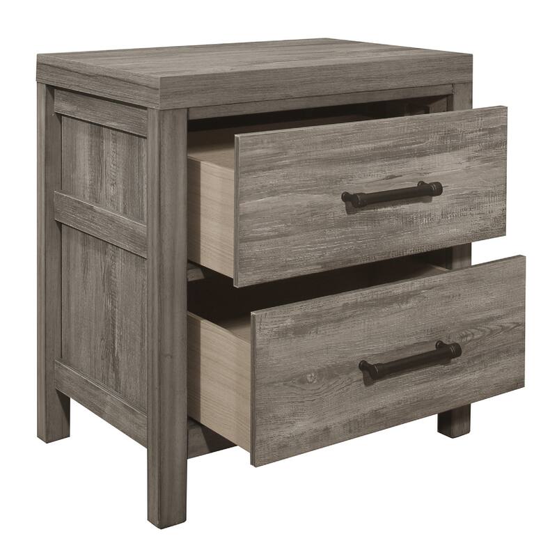 Rie 2 Drawer Nightstand, 26 Inch, Weathered Gray Melamine Laminate