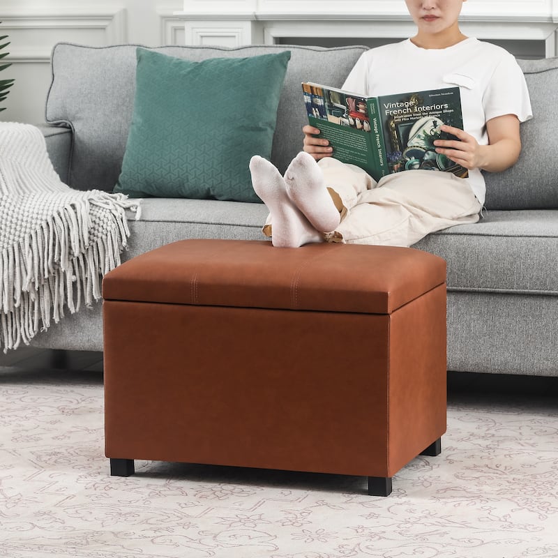 Adeco Faux Leather Storage Ottoman for Living Room Footstool