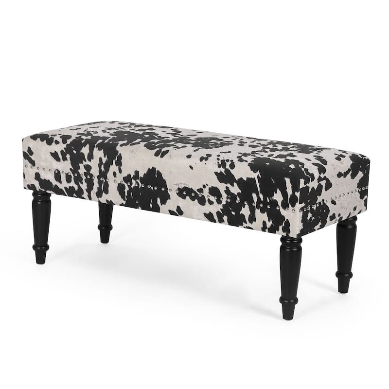 Adeco Cow Fabric Ottoman Bench Stool - Rectangular-Black-Cow