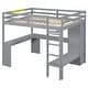 preview thumbnail 16 of 42, Twin/Full Size Loft Bed with L-Shaped Desk, Wardrobe and Storage Shelves, Solid Wood Loft Bed Frame with Ladder and Guardrail