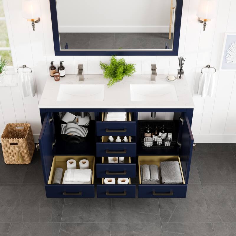 London 54"W Bath Vanity with Carrara Quartz Top & Undermount Sink
