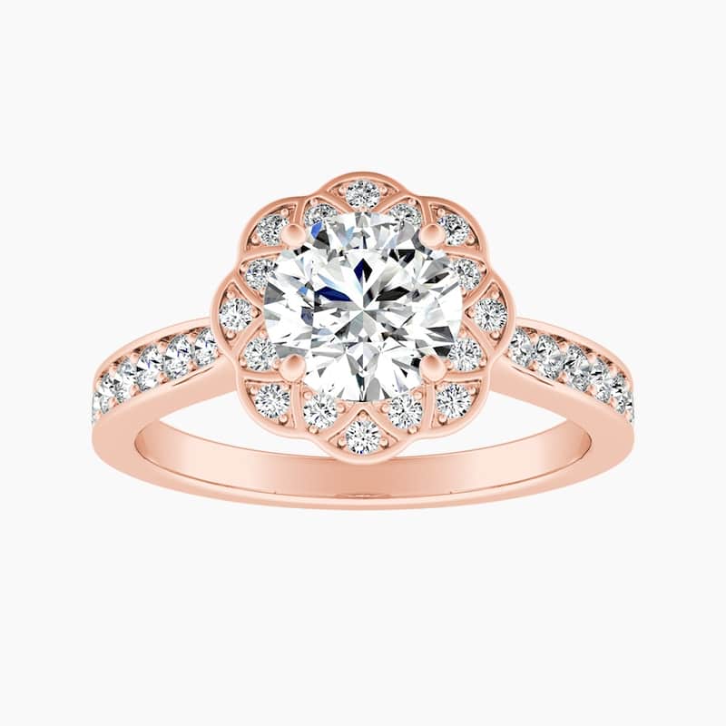 Auriya 14k Gold Round Lab Grown Art Deco Halo Engagement Ring 1.00 to 5.00 ct. tw. (F-G, VS) - 4.00 carats - Rose - 8