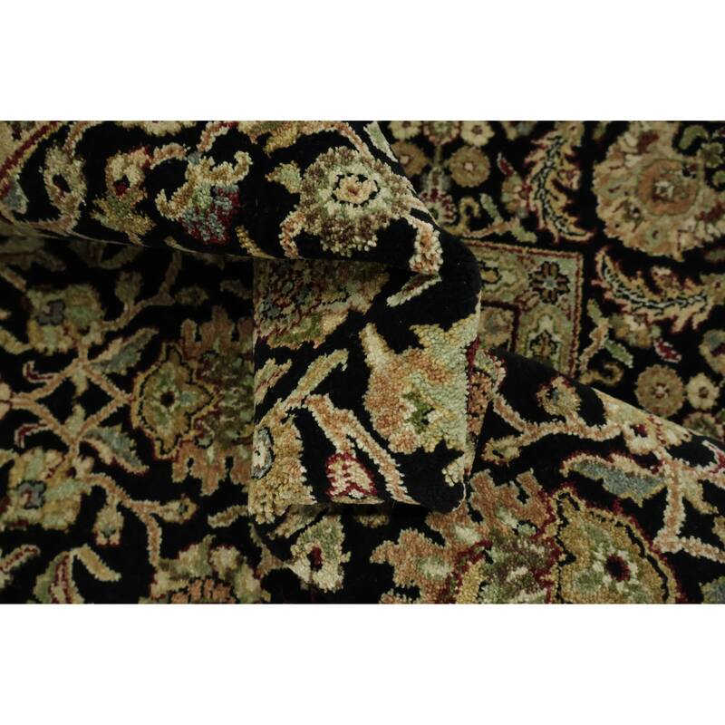 Hand Knotted Oriental 100% Wool Carpet Traditional All-Over Black Agra Area Rug - 8' 9'' X 5' 9''