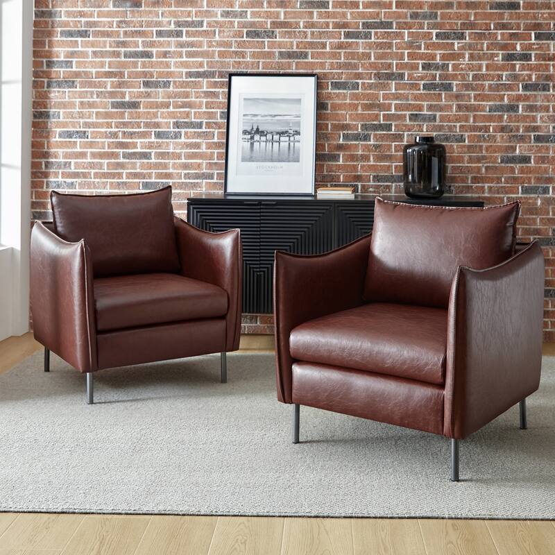 Jaime Modern Vegan Leather Accent chair with Metal Legs Set of 2 by HULALA HOME - BROWN