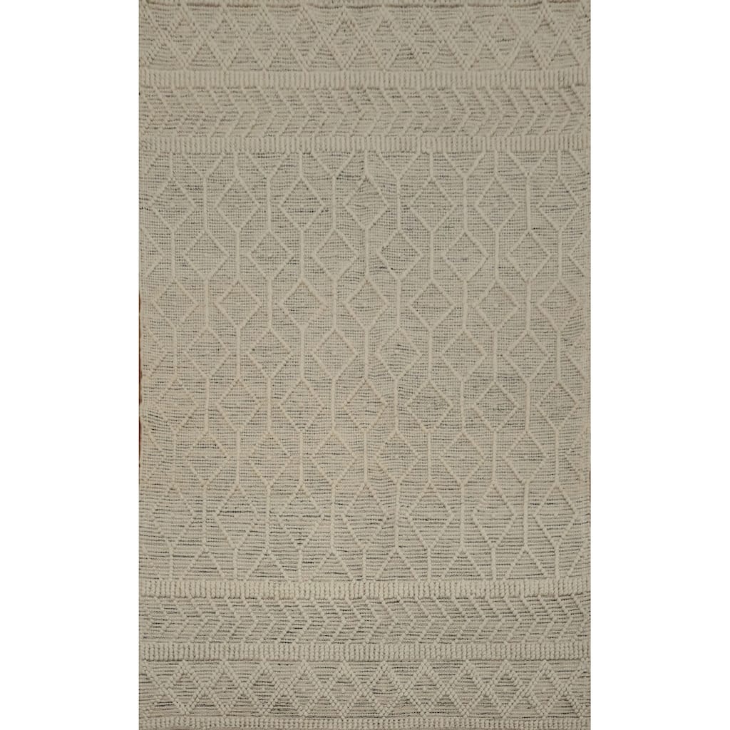 Hand Knotted Oriental 100% Wool Carpet Modern Geometric Beige & Ivories Modern Gotti Design Area Rug - 7' 4'' X 4' 11''