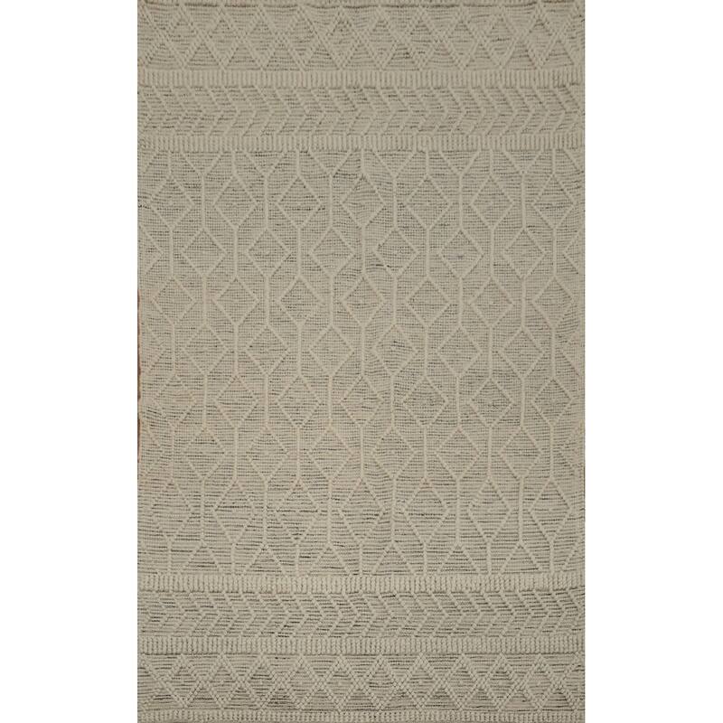 Hand Knotted Oriental 100% Wool Carpet Modern Geometric Beige & Ivories Modern Gotti Design Area Rug - 7' 4'' X 4' 11''