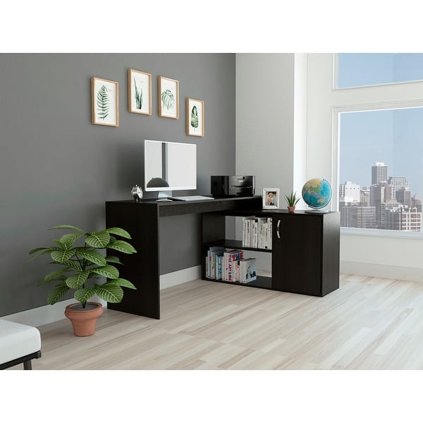 Dallas L-Shaped Home Office Desk with 2 Open Shelves and Single Door  Cabinet - On Sale - Overstock - 33011637