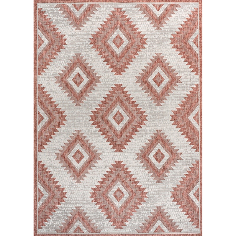 JONATHAN Y Aimee Geometric Moroccan Diamond Black/Cream Indoor/Outdoor Area Rug - 8 X 10 - Salmon/Cream