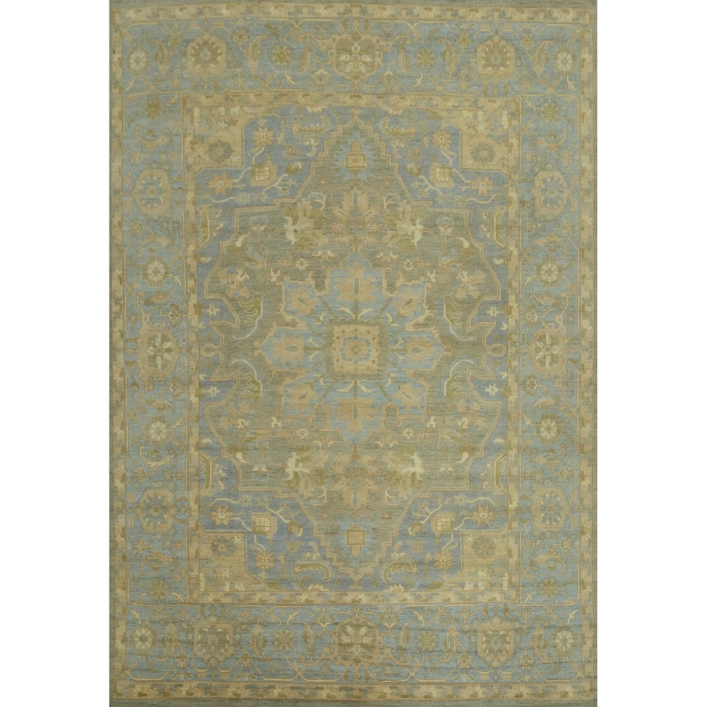 Vegetable Dye Wool Oushak Turkish Large Rug, Medallion Geometric Carpet - 14' 8'' X 12' 2''