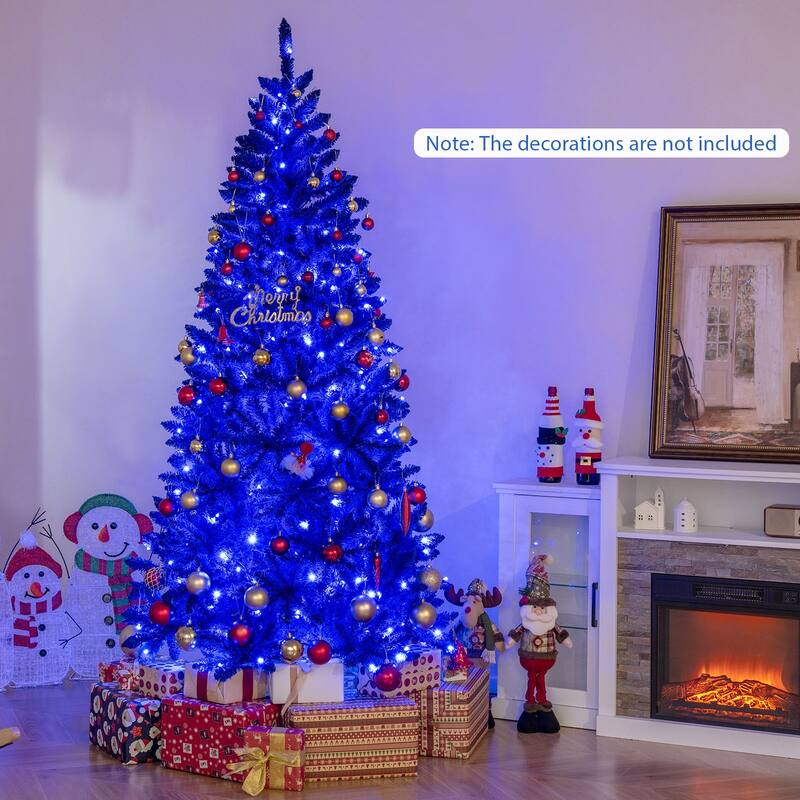 Gymax 7 FT Artificial Christmas Tree w/900 Branch Tips 340 LED Lights - Royal Blue