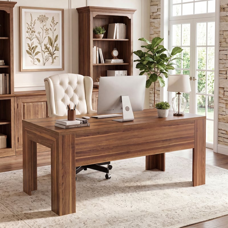 Modern Executive Desk with Large Tabletop, 63-Inch Office Desk, Computer Desk, Long Workstation for Home Office