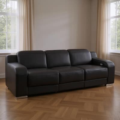 HomeRoots 103" Black Italian Leather Reclining USB Sofa