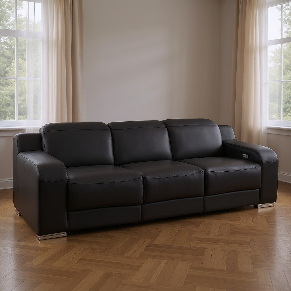 HomeRoots 103" Black Italian Leather Reclining USB Sofa