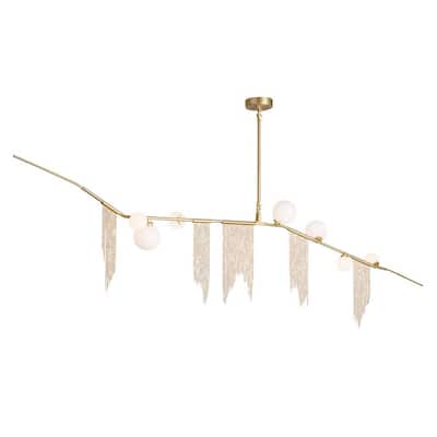 7-Light Gold Metal Frame Chandelier With White Globe Shades