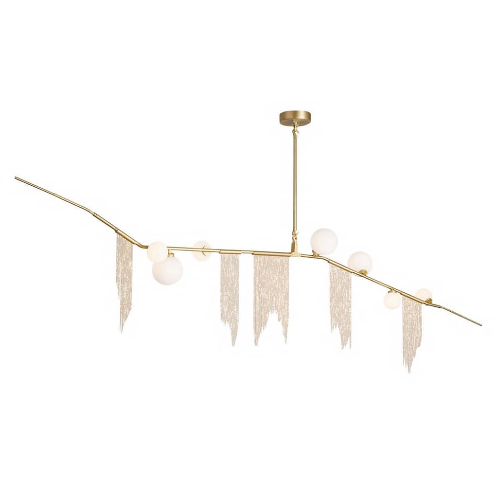 7-Light Gold Metal Frame Chandelier With White Globe Shades