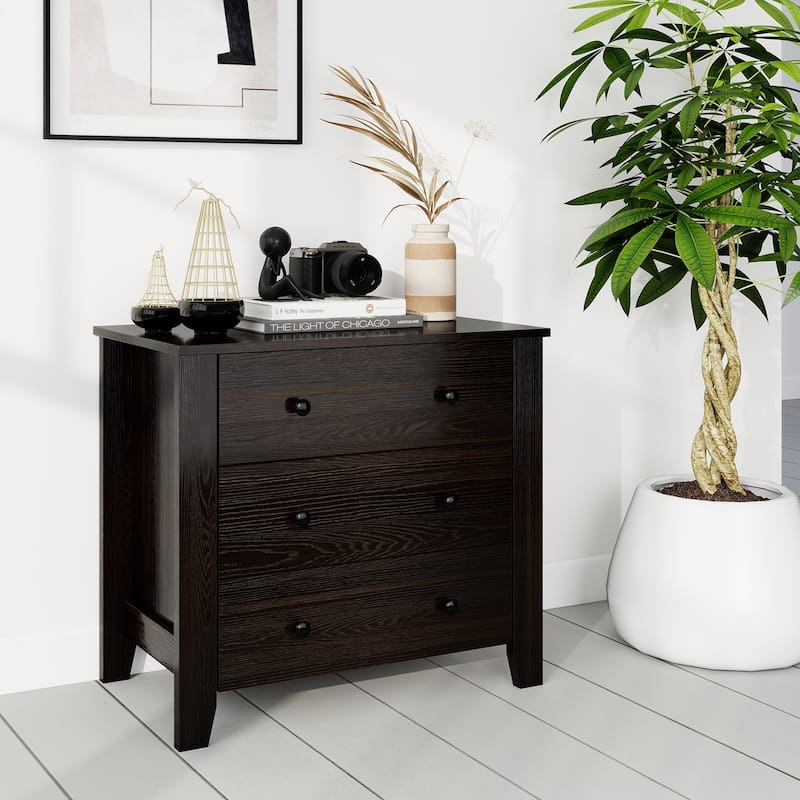 3-Drawer Dark Brown Engineered Wood Dresser with Smooth Metal Rails for Living Room