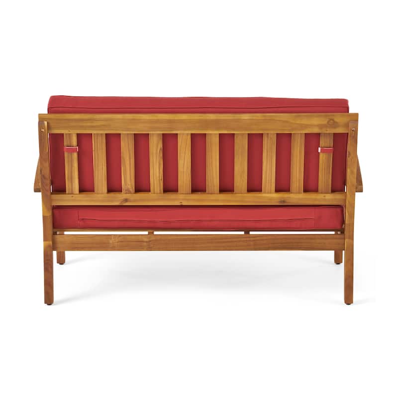Peyton Outdoor Cushioned Acacia Wood Loveseat and Table Set by Christopher Knight Home