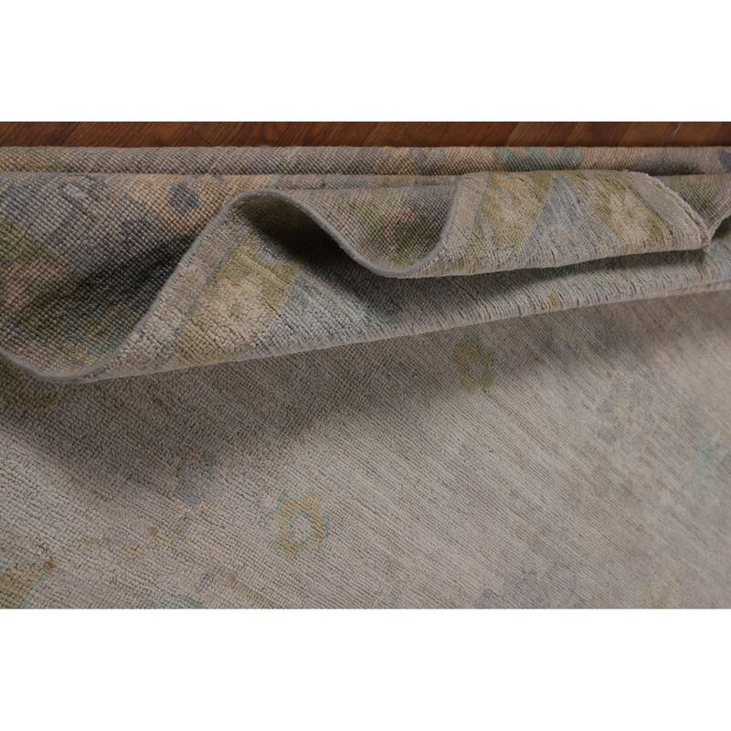 Vegetable Dye Oushak Oriental Area Rug Hand-Knotted Grey Wool Carpet - 8'11"x 11'8"