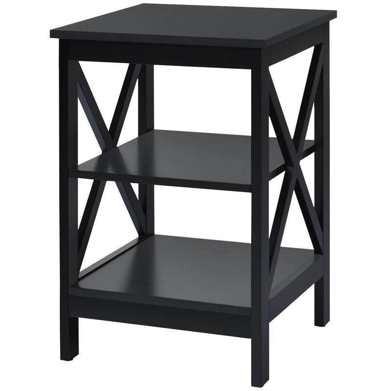 Gymax 3-Tier Nightstand End Table X Design Storage Display Shelf