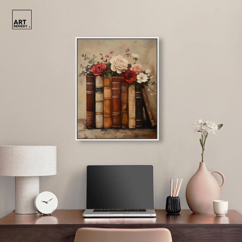Bookshelf Bouquet II Canvas by Art Remedy