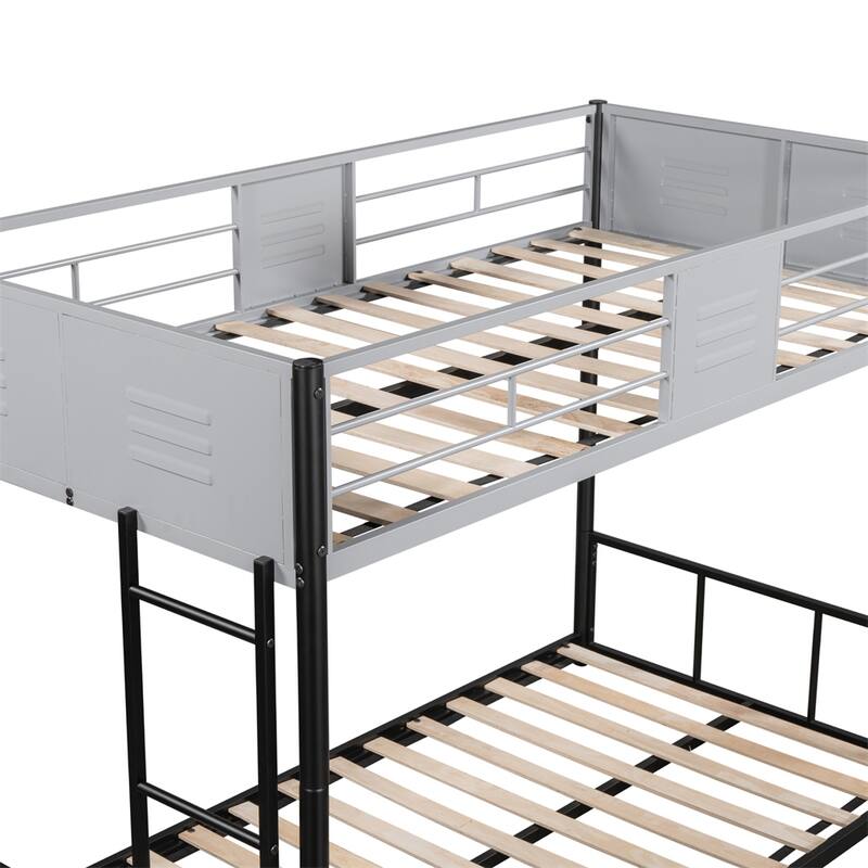 Twin over Twin Metal Bunk Bed w/ Built-in Ladder and Safety Guardrail