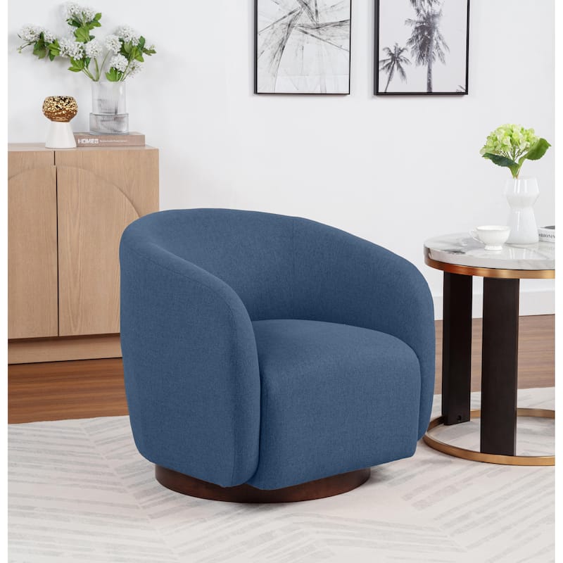 SEYNAR Modern Glam Boucle Fabric Round 360 Degree Swivel Barrel Chair - Navy