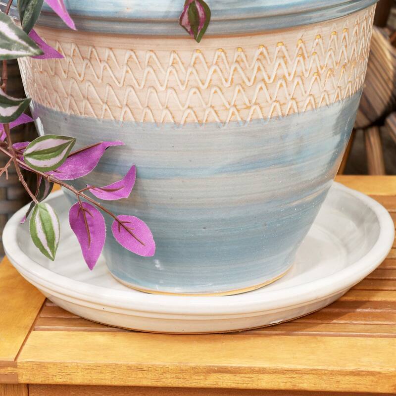 Sunnydaze Set of 2 Glazed Ceramic Planter Saucers - 9"