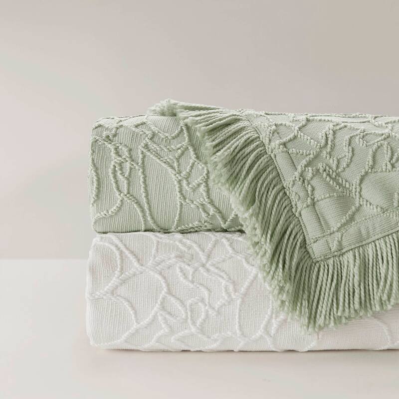 Sage King 3-Piece Bedspread Set Oversized Chenille Floral with Fringe Border