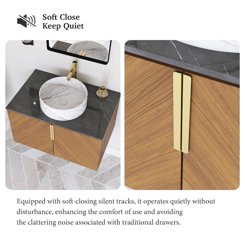 Wall-Mounted Bathroom Vanity with Stone White Ceramic Sink