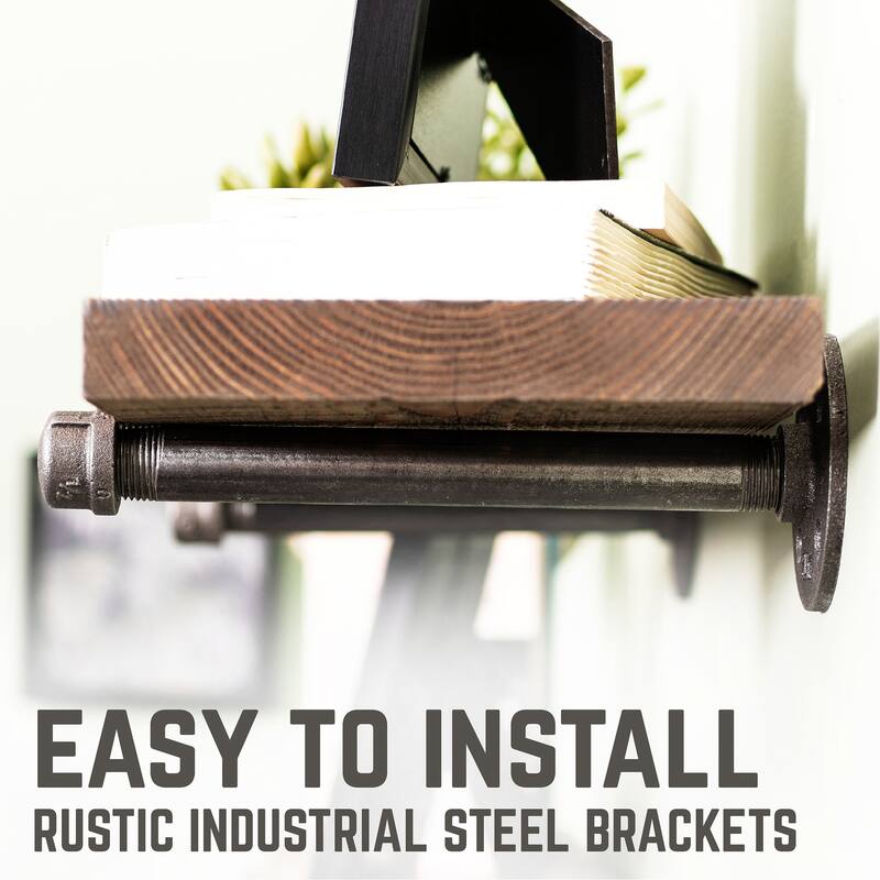 Restore Wood 24 in. Wall Shelf Straight Steel Pipe Brackets, Set of 2