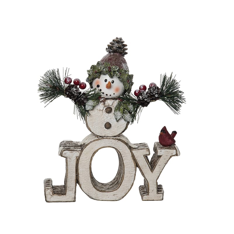 Transpac Resin 8.5 in. Off-White Christmas Snowman Joy Decor