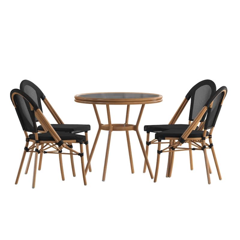 Indoor/Outdoor Commercial Bistro Set with Table and Four Chairs