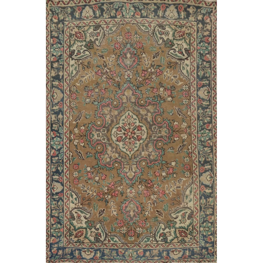 Hand Knotted Oriental 100% Wool Carpet Traditional Floral Brown Tabriz Area Rug - 6' 3'' X 4' 6''