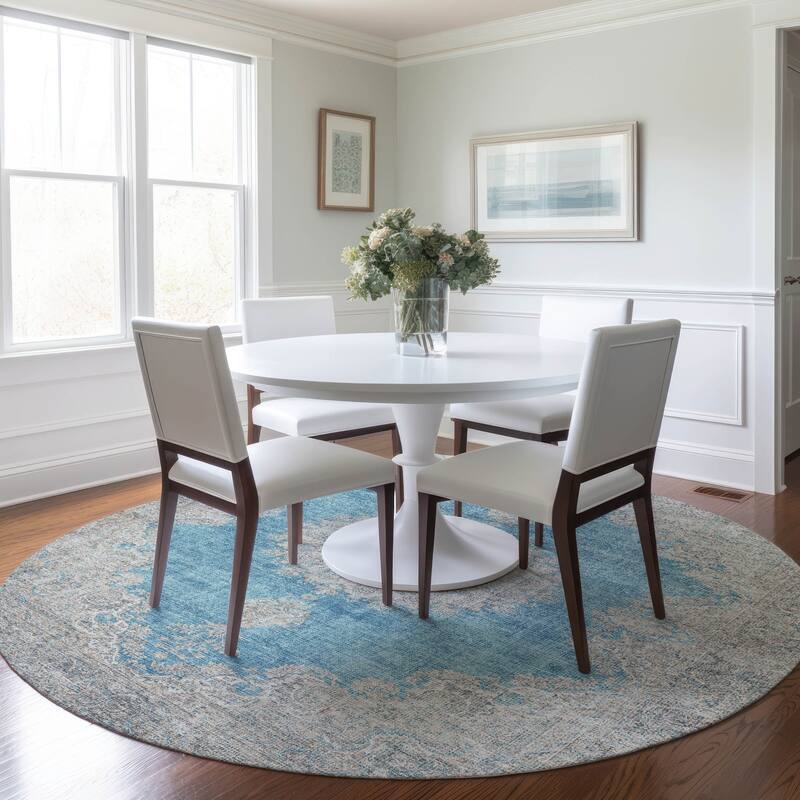 Machine Washable Indoor/ Outdoor Vintage Traditional Chantille Rug