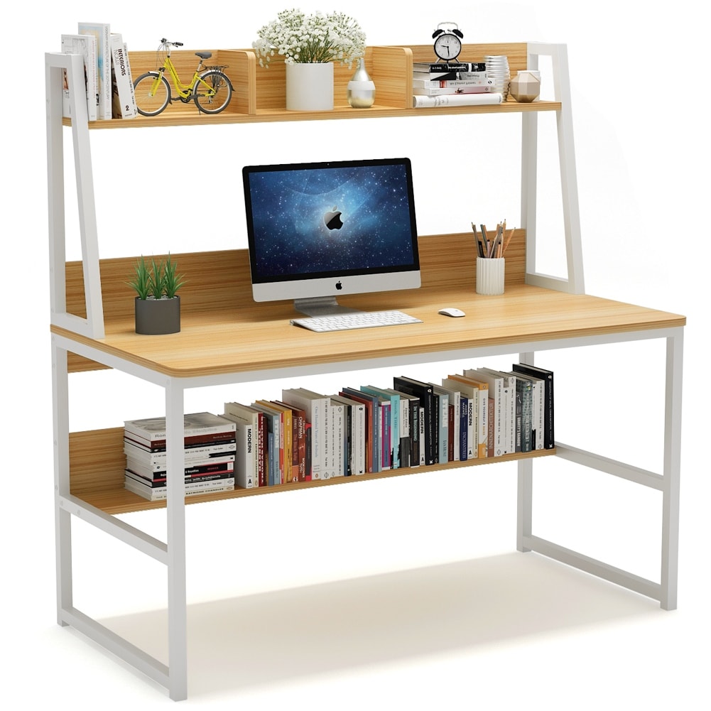 47" Home Office Computer Desk with Hutch and Bookshelf Space Saving Design Table 