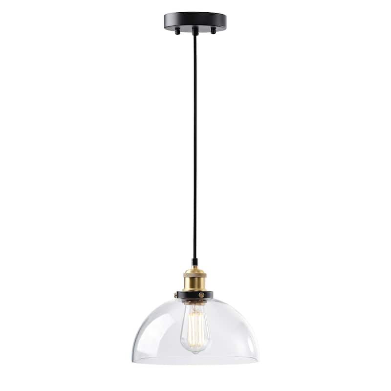 Alda 1 Light Antique Gold and Black Clear Glass Bowl Shade Pendant - 9.7 inches in diameter x 8.5 inches H
