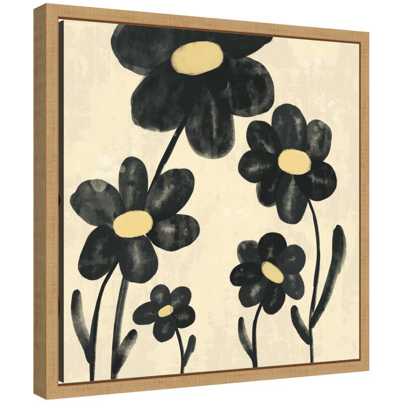 Kate and Laurel Sylvie Black Flowers Framed Canvas by Carrie Cantwell - 16x16