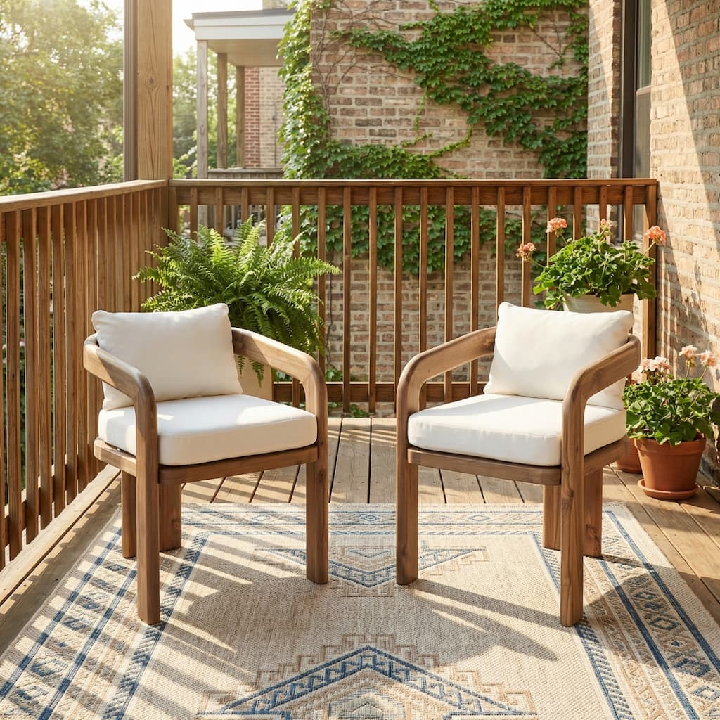 Christopher Knight Home - Kesden Outdoor Acacia Wood Patio Dining Chairs with Foam Cushions, Set of 2