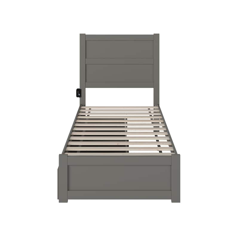 NoHo Twin Bed with Footboard and 2 Drawers in Grey