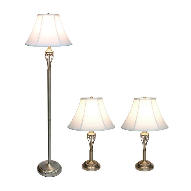 25.5 in. Bronze Finish Table Lamp Set with White Shade, 3 Piece Set for Living Room