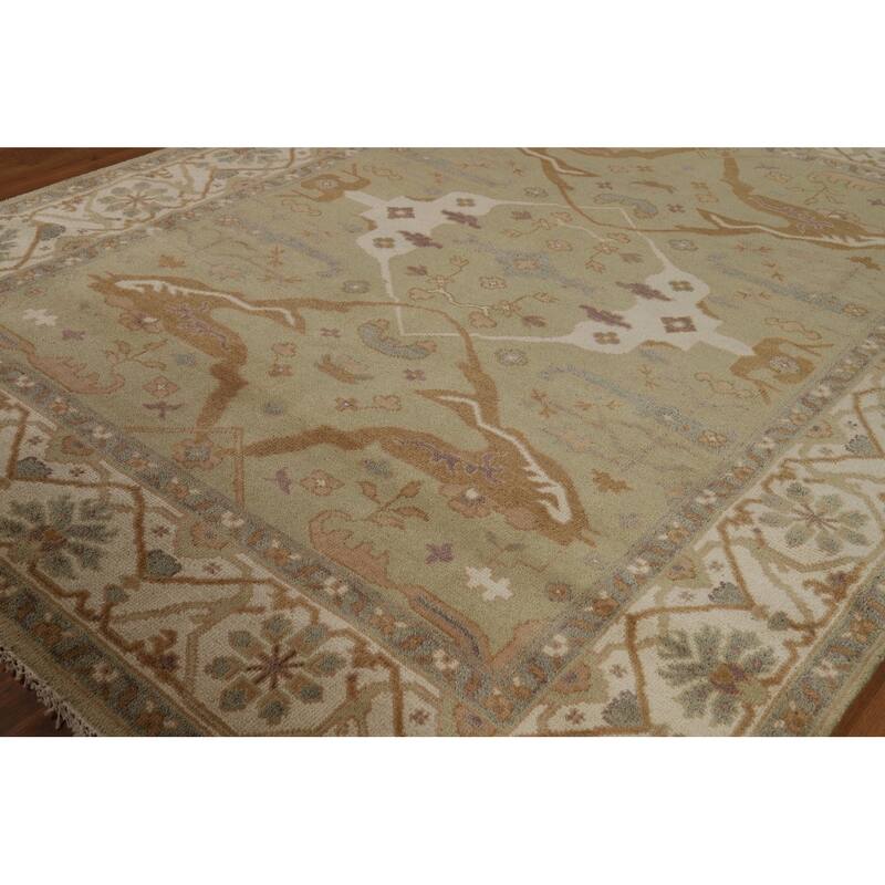 Light Green Oushak Indian Rug Hand-Knotted Wool Carpet - 7'9"x 9'8"