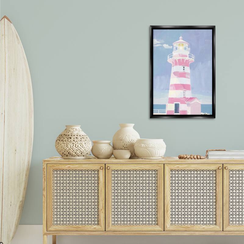 Stupell Muted Coastal Lighthouse Framed Floater Canvas Wall Art Design By Arlington Prints