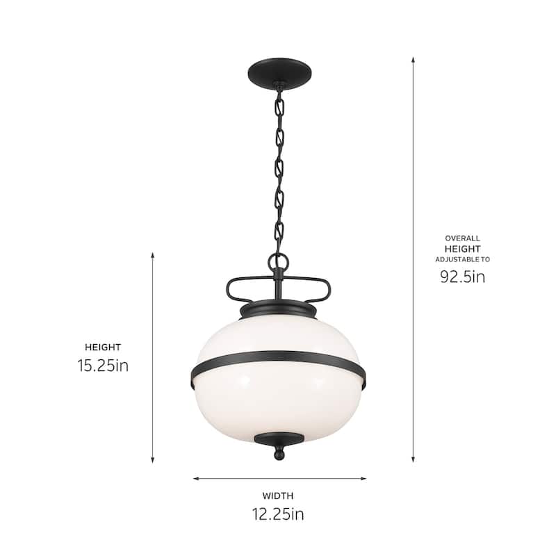 Kichler Lighting Opal 12 inch 2-Light Pendant Textured Black with Opal Glass