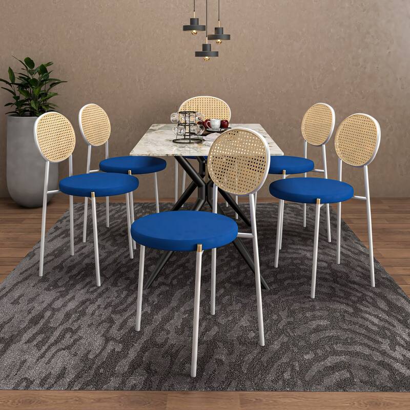 LeisureMod Euston Set of 4 Velvet Modern Dining Chair - Wicker Back Accent Chair for Home Living Room & Kitchen