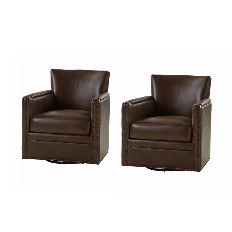 Pascual Classic Genuine Leather Swivel Chair With Nailhead Trim Arm Set of 2 by HULALA HOME
